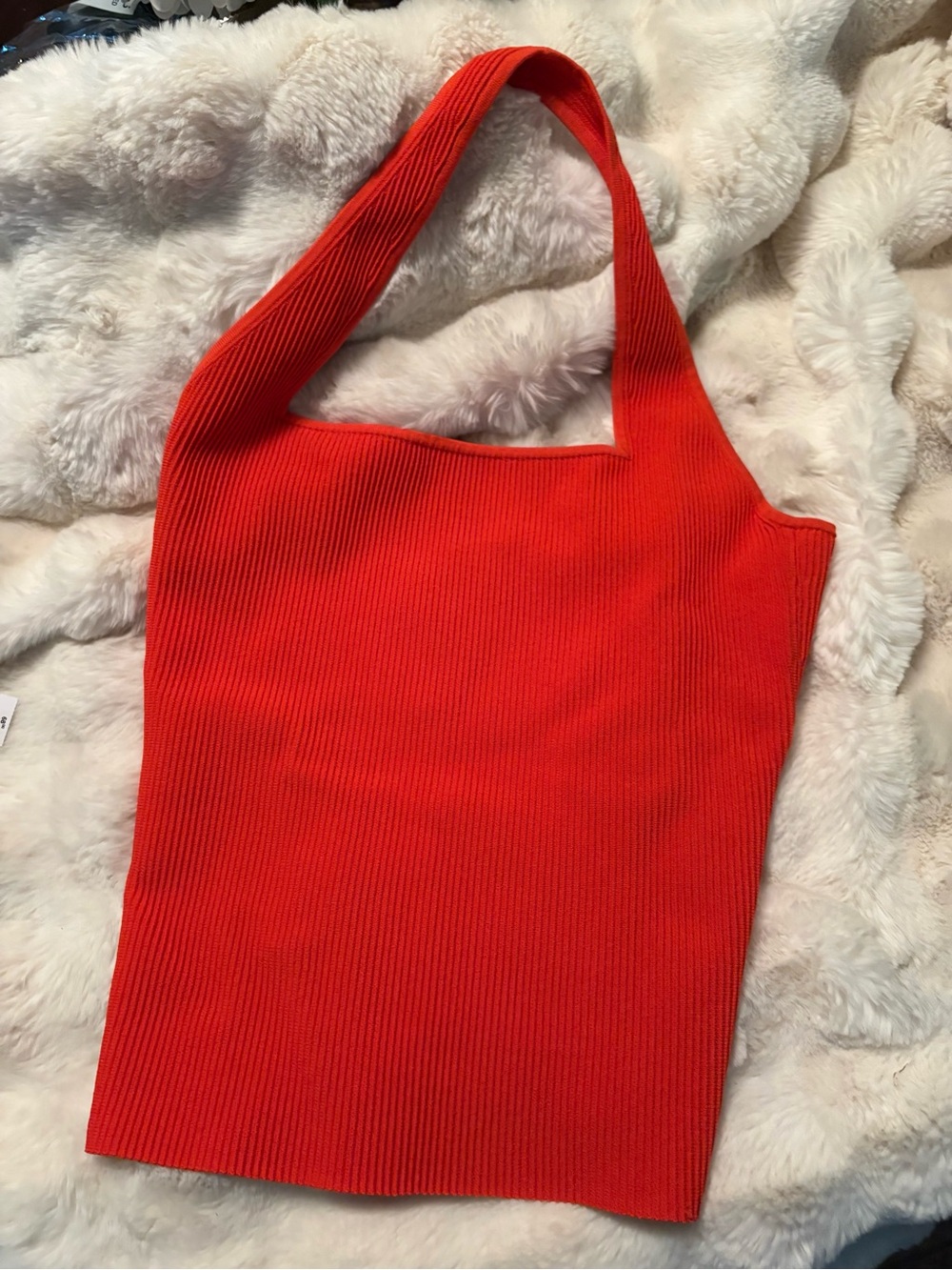 Aritzia Orange Ribbed Knit Halter Tank